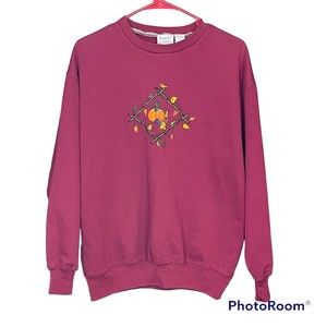 Vintage Baxter & Wells Sport Casual Fall Leaves Burgundy Crewneck Sweatshirt
